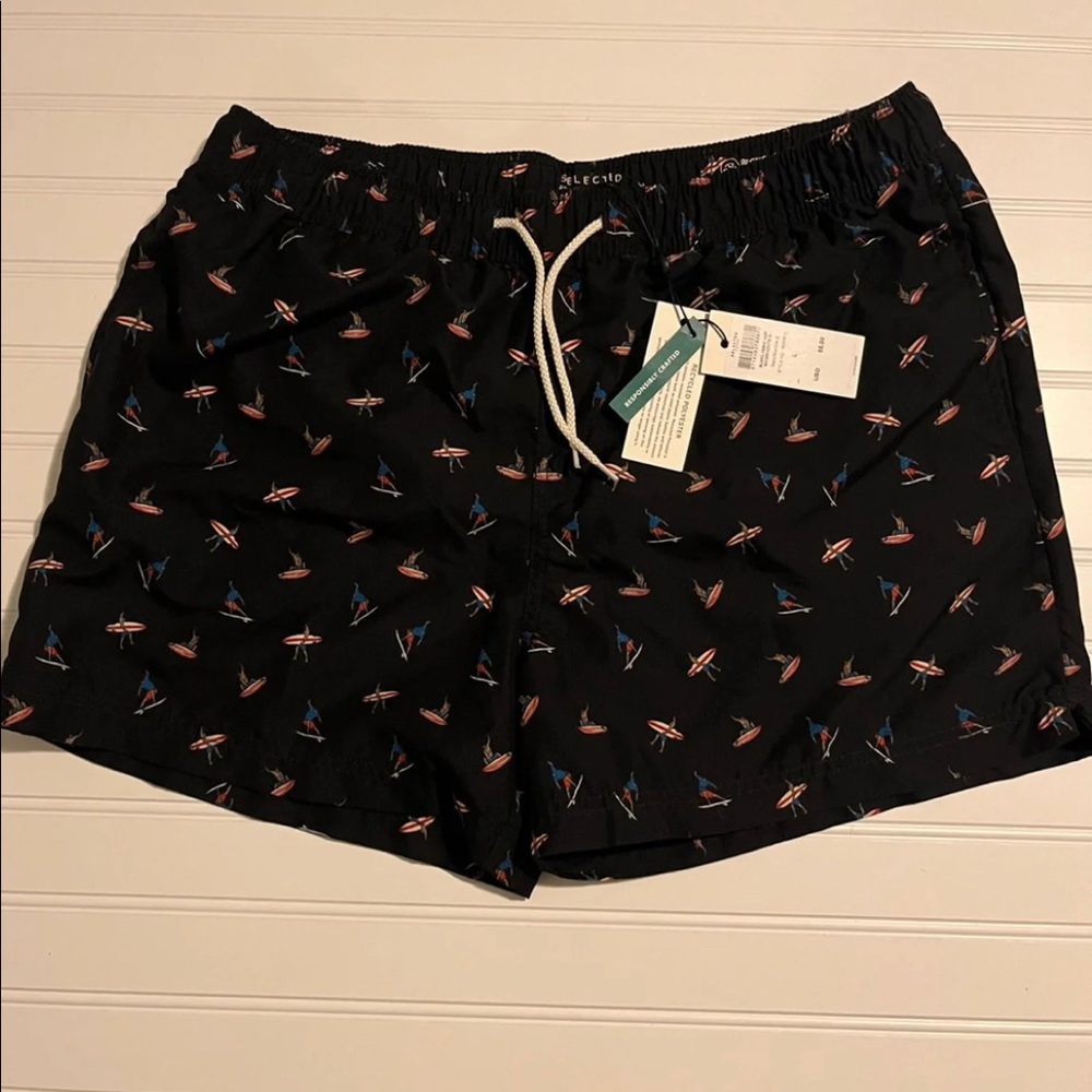 NWT SELECTED HOMME recycled fibers swimming trunks (men) (black) | Large